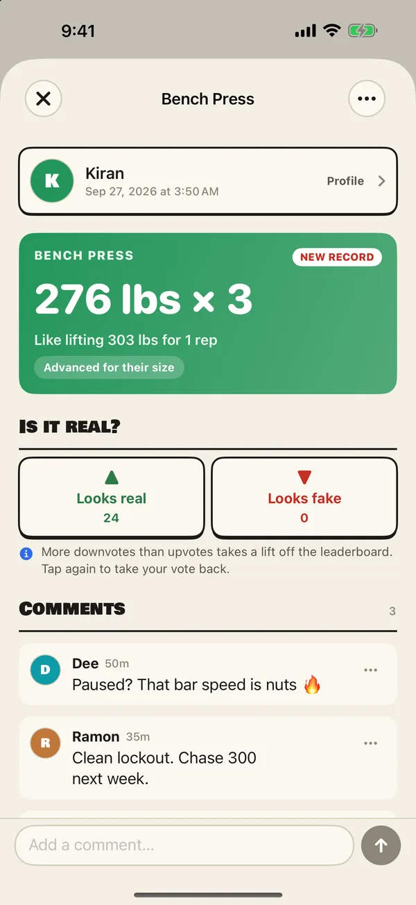 Brolic votes & comments screen
