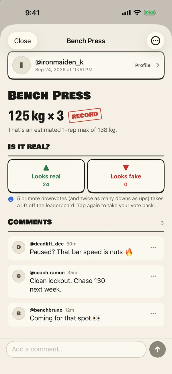 Brolic votes & comments screen